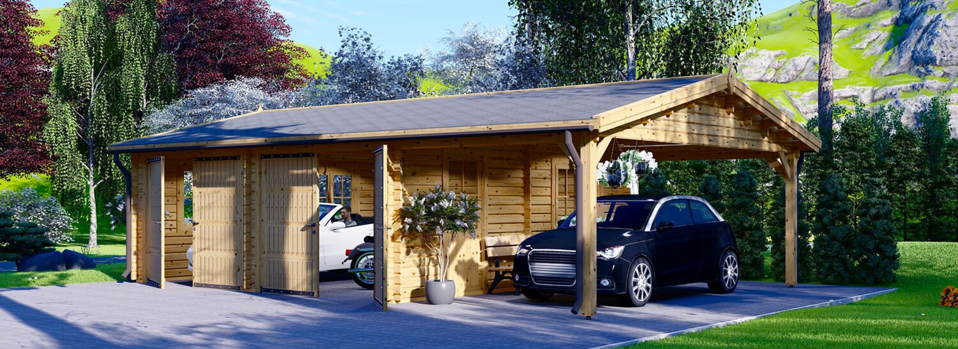 Wooden garages and wooden carports