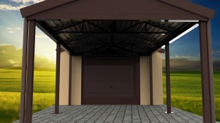 Assembled garage with front shelter