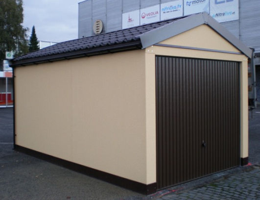 Assembled garage with plaster and saddle roof